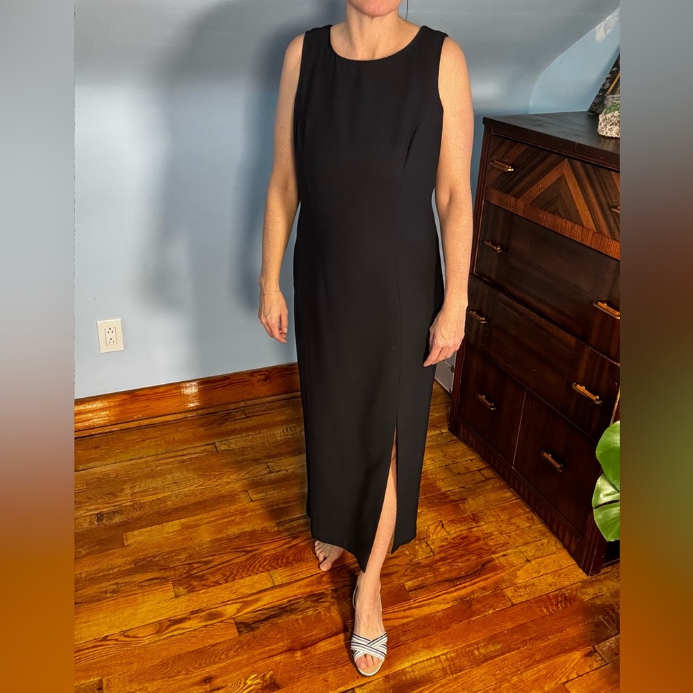 Vintage Carole Little Black Column Dress with Front Slit